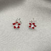 Arete Dormilona 02.406.0005.02 Plata Rodinada, Diseño de Flor, Esmaltado Rojo, Plateado