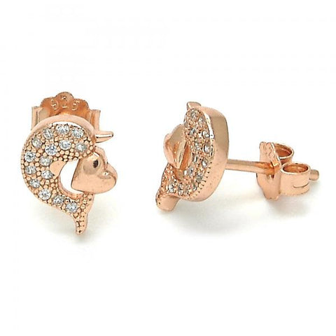 Arete Dormilona 02.174.0076.1 Plata Rodinada, Diseño de Delfin y Corazon, Diseño de Delfin, con Micro Pave Blanca, Pulido, Oro Rosado