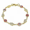 Pulsera Elegante 03.326.0007.06 Oro Laminado, Diseño de Ojo Griego y Mano de Dios, Diseño de Ojo Griego, Resinado Rojo, Dorado
