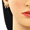 Arete Dormilona 02.387.0005.2 Oro Laminado, Diseño de Mariposa, con Zirconia Cubica Granate y Blanca, Pulido, Dorado