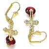 Arete Colgante 02.351.0059.1 Oro Laminado, Diseño de Cruz, con Zirconia Cubica Granate, Pulido, Dorado
