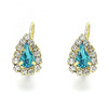 Arete Gancho Frances 5.125.012.9 Oro Laminado, Diseño de Gota, con Cristal Topacio Azul y Blanca, Pulido, Dorado