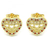 Arete Dormilona 02.156.0502.1 Oro Laminado, Diseño de Corazon, con Micro Pave Granate y Blanca, Pulido, Dorado