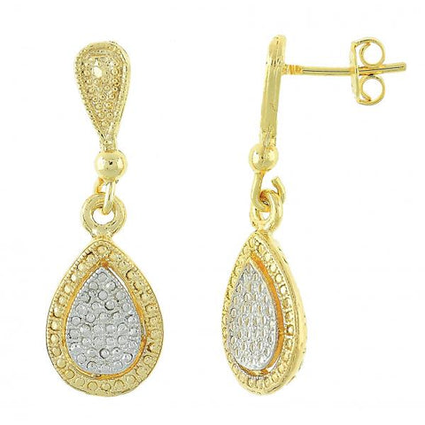 Arete Colgante 02.55.0045 Oro Laminado, Diseño de Gota, Mate, Dos Tonos