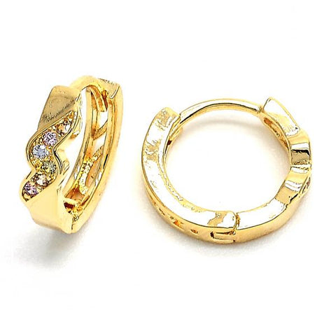 Argolla Huggie 02.122.0071 Oro Laminado, con Micro Pave Multicolor, Pulido, Dorado