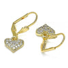 Arete Colgante 02.210.0345 Oro Laminado, Diseño de Corazon, con Micro Pave Blanca, Pulido, Dorado