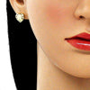Arete Dormilona 02.199.0034.1 Oro Laminado, Diseño de Corazon, con Micro Pave Granate y Blanca, Pulido, Dorado