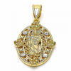 Dije Religioso 05.253.0067 Oro Laminado, Diseño de San Judas y Flor, Diseño de San Judas, con Cristal Blanca, Pulido, Dorado