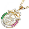 Dije Religioso 05.351.0152 Oro Laminado, Diseño de Moneda Centenario y Caballo, Diseño de Moneda Centenario, con Cristal Multicolor, Pulido, Dos Tonos