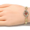 Pulsera Elegante 03.357.0008.2.07 Oro Laminado, Diseño de Flor, con Zirconia Cubica Granate y Blanca, Pulido, Dorado