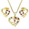 Juego de Arete y Dije de Adulto 10.210.0156.1 Oro Laminado, Diseño de Corazon, con Zirconia Cubica Granate y Blanca, Pulido, Dorado