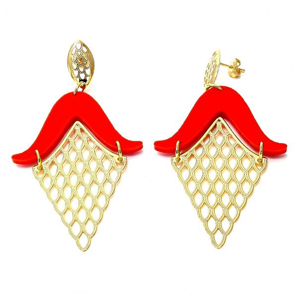 Arete Largo 02.09.0103.2 Oro Laminado, Resinado Naranja, Dorado