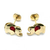 Arete Dormilona 02.09.0200 Oro Laminado, Diseño de Elefante, con Zirconia Cubica Granate, Pulido, Dorado