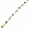 Pulsera Elegante 03.326.0007.1.08 Oro Laminado, Diseño de Ojo Griego y Mano de Dios, Diseño de Ojo Griego, Resinado Azul, Dorado