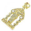 Dije Religioso 05.253.0101 Oro Laminado, Diseño de San Judas y Corazon, Diseño de San Judas, con Zirconia Cubica Blanca y Granate, Pulido, Dorado