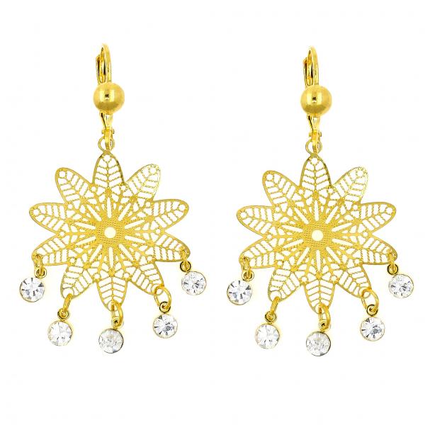 Arete Chandelier 02.211.0007 Oro Laminado, Diseño de Flor y Filigrana, Diseño de Flor, con Cristal Blanca, Pulido, Dorado