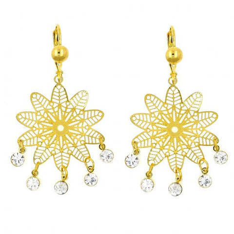 Arete Chandelier 02.211.0007 Oro Laminado, Diseño de Flor y Filigrana, Diseño de Flor, con Cristal Blanca, Pulido, Dorado