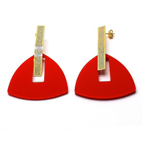 Arete Largo 02.09.0107.2 Oro Laminado, Resinado Naranja, Dorado