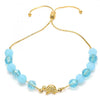Pulsera Bolo Ajustable 03.32.0233.07 Oro Laminado, Diseño de Tortuga y Snake, Diseño de Tortuga, con Cristal Aguamarina y Turquesa, Pulido Azul, Dorado