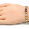 Pulsera Elegante 03.357.0013.2.07 Oro Laminado, con Zirconia Cubica Granate y Blanca, Pulido, Dorado