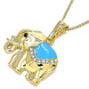 Collares con Dije 04.380.0025.1.20 Oro Laminado, Diseño de Elefante, con Cristal Blanca y Negro, Esmaltado Azul, Dorado