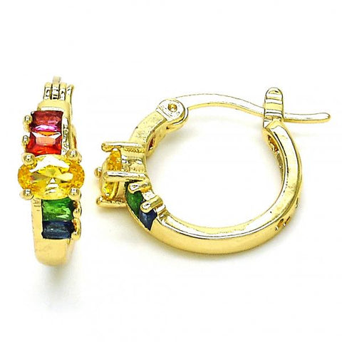 Argolla Pequeña 02.210.0303.4.15 Oro Laminado, con Zirconia Cubica Multicolor, Pulido, Dorado