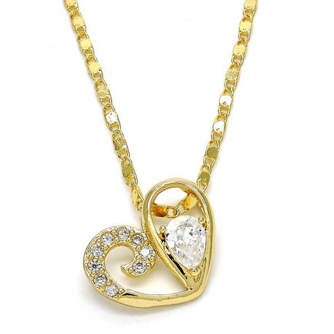 Collares con Dije 04.166.0005.18 Oro Laminado, Diseño de Corazon y Gota, Diseño de Corazon, con Zirconia Cubica Blanca, Pulido, Dorado