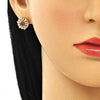 Arete Dormilona 02.387.0033 Oro Laminado, Diseño de Flor, con Zirconia Cubica Granate y Blanca, Pulido, Dorado