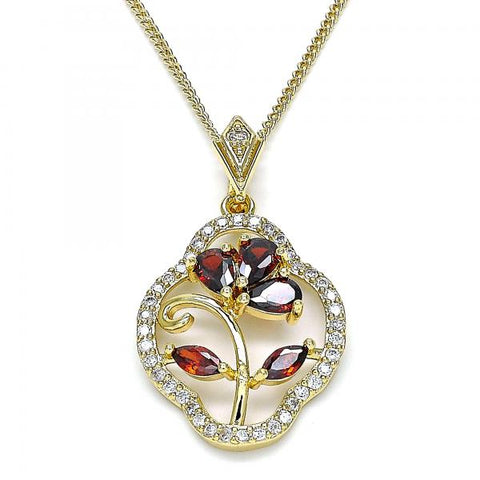 Collares con Dije 04.323.0002.1.20 Oro Laminado, Diseño de Flor y Gota, Diseño de Flor, con Zirconia Cubica Granate y Micro PaveBlanca, Pulido, Dorado
