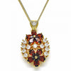 Collares con Dije 04.346.0013.20 Oro Laminado, Diseño de Flor, con Zirconia Cubica Granate y Blanca, Pulido, Dorado