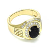 Anillo de Hombre 01.266.0050.2.10 Oro Laminado, con Zirconia Cubica Negro y Micro PaveBlanca, Pulido, Dorado