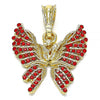 Dije Elegante 05.351.0124.2 Oro Laminado, Diseño de Mariposa, con Cristal Granate, Pulido, Dorado