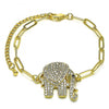 Pulsera Elegante 03.316.0078.1.07 Oro Laminado, Diseño de Paperclip y Elefante, Diseño de Paperclip, con Micro Pave Blanca y Negro, Pulido, Dorado