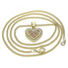 Collares con Dije 04.156.0365.1.20 Oro Laminado, Diseño de Corazon, con Micro Pave Granate y Blanca, Pulido, Dorado