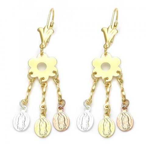 Arete Chandelier 02.63.2280 Oro Laminado, Diseño de Guadalupe y Flor, Diseño de Guadalupe, Tricolor