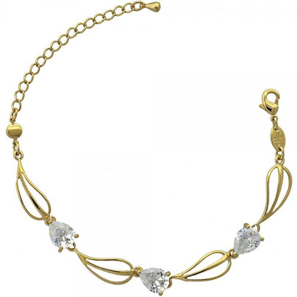 Pulsera Elegante 5.028.011 Oro Laminado, Diseño de Oja, con Zirconia Cubica Blanca, Pulido, Dorado