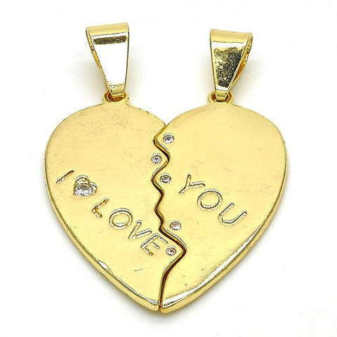 Dije Elegante 05.179.0060 Oro Laminado, Diseño de Corazon, con Zirconia Cubica Blanca, Pulido, Dorado