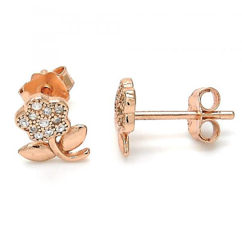 Arete Dormilona 02.174.0072.1 Plata Rodinada, Diseño de Flor, con Micro Pave Blanca, Pulido, Oro Rosado