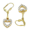 Arete Largo 02.387.0067 Oro Laminado, Diseño de Corazon, con Zirconia Cubica Blanca, Pulido, Dorado