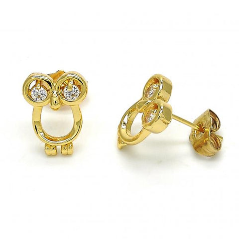 Arete Dormilona 02.310.0003 Oro Laminado, Diseño de Buho, con Zirconia Cubica Blanca, Pulido, Dorado