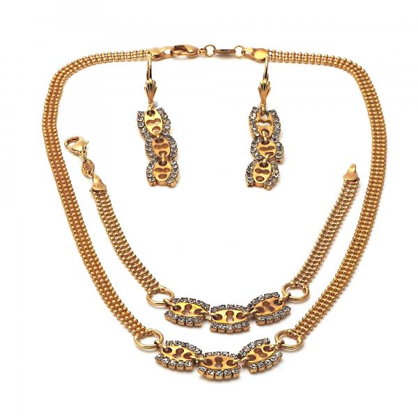 Collar, Pulso y Arete 16.004 Oro Laminado, con Zirconia Cubica , Dorado