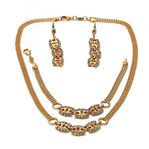 Collar, Pulso y Arete 16.004 Oro Laminado, con Zirconia Cubica , Dorado