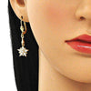 Arete Largo 02.213.0320 Oro Laminado, Diseño de Flor, con Zirconia Cubica Blanca, Pulido, Dorado