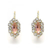 Arete Gancho Frances 02.122.0082.8 Oro Laminado, Diseño de Oja, con Cristal Rosa y Blanca, Pulido, Dorado