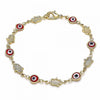 Pulsera Elegante 03.326.0007.08 Oro Laminado, Diseño de Ojo Griego y Mano de Dios, Diseño de Ojo Griego, Resinado Rojo, Dorado