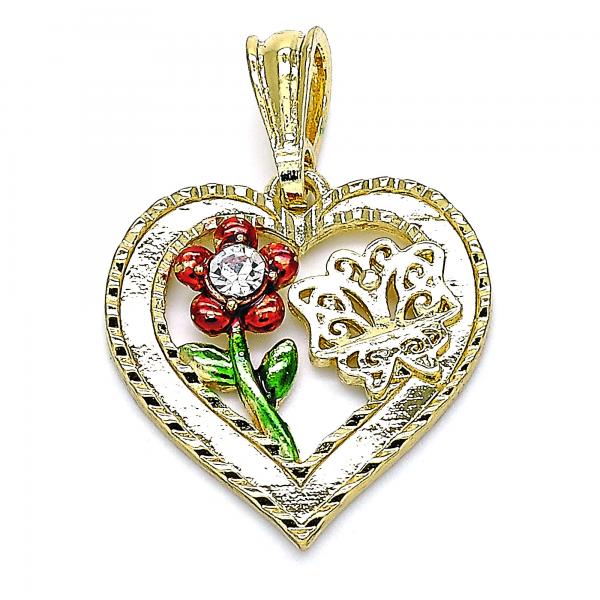 Dije Elegante 05.351.0111.2 Oro Laminado, Diseño de Flor y Mariposa, Diseño de Flor, con Cristal Blanca, Pulido, Tricolor