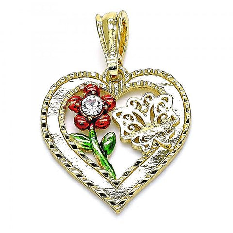 Dije Elegante 05.351.0111.2 Oro Laminado, Diseño de Flor y Mariposa, Diseño de Flor, con Cristal Blanca, Pulido, Tricolor