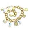 Pulsera de Dije 03.331.0185.08 Oro Laminado, Diseño de Ojo Griego, Resinado Blanco, Dorado