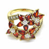 Anillo Multi Piedra 01.283.0015.08 Oro Laminado, Diseño de Flor, con Zirconia Cubica Granate y Blanca, Pulido, Dorado
