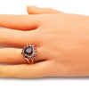 Anillo Multi Piedra 01.346.0018.2.07 Oro Laminado, Diseño de Corazon, con Zirconia Cubica Granate, Pulido, Dorado